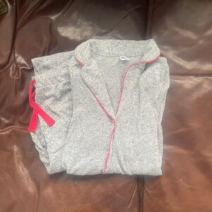 Cozy Grey Pajama Set with Red Trim
